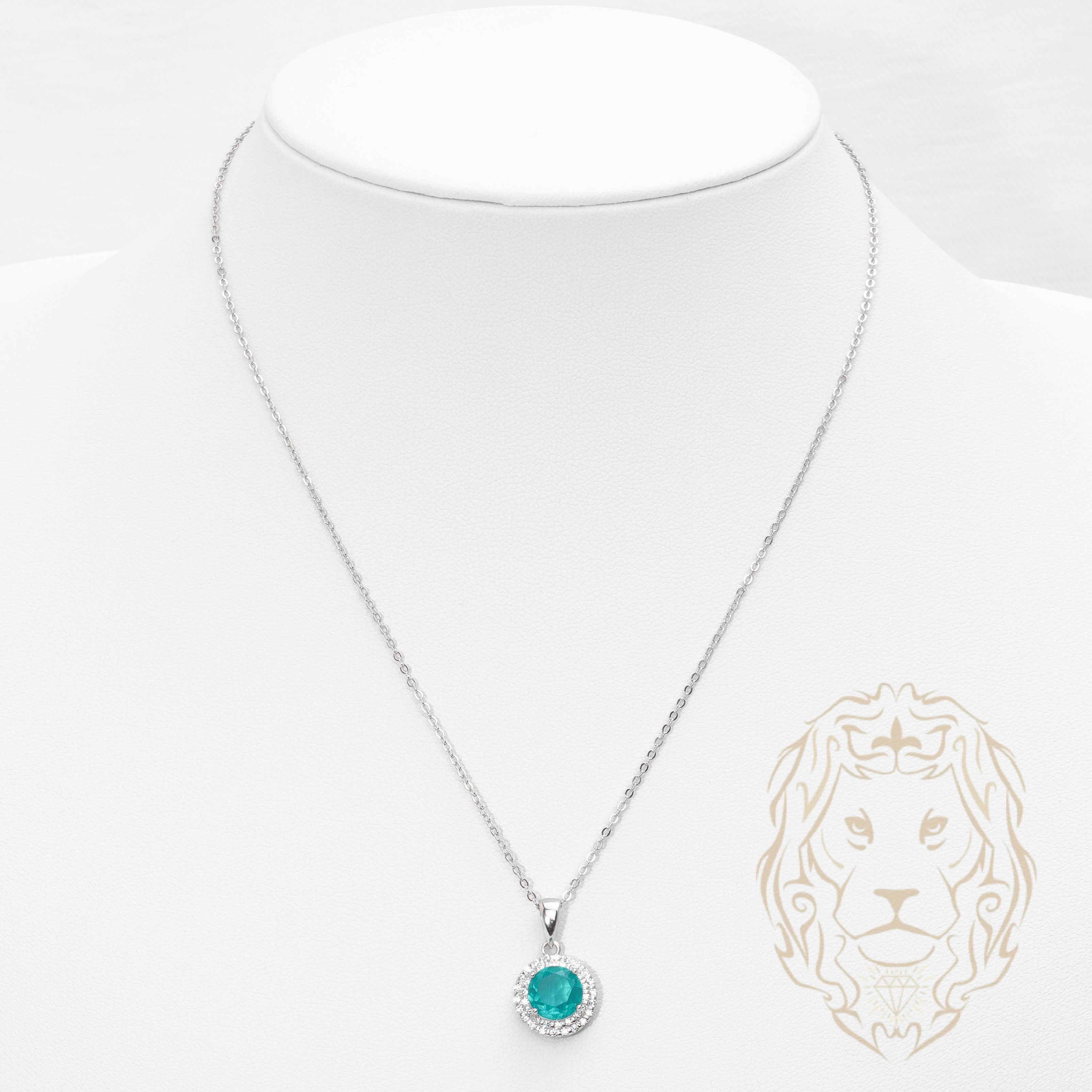 Collier - Argent pendentif double halo pierre cz verte coupe ronde - CHS657