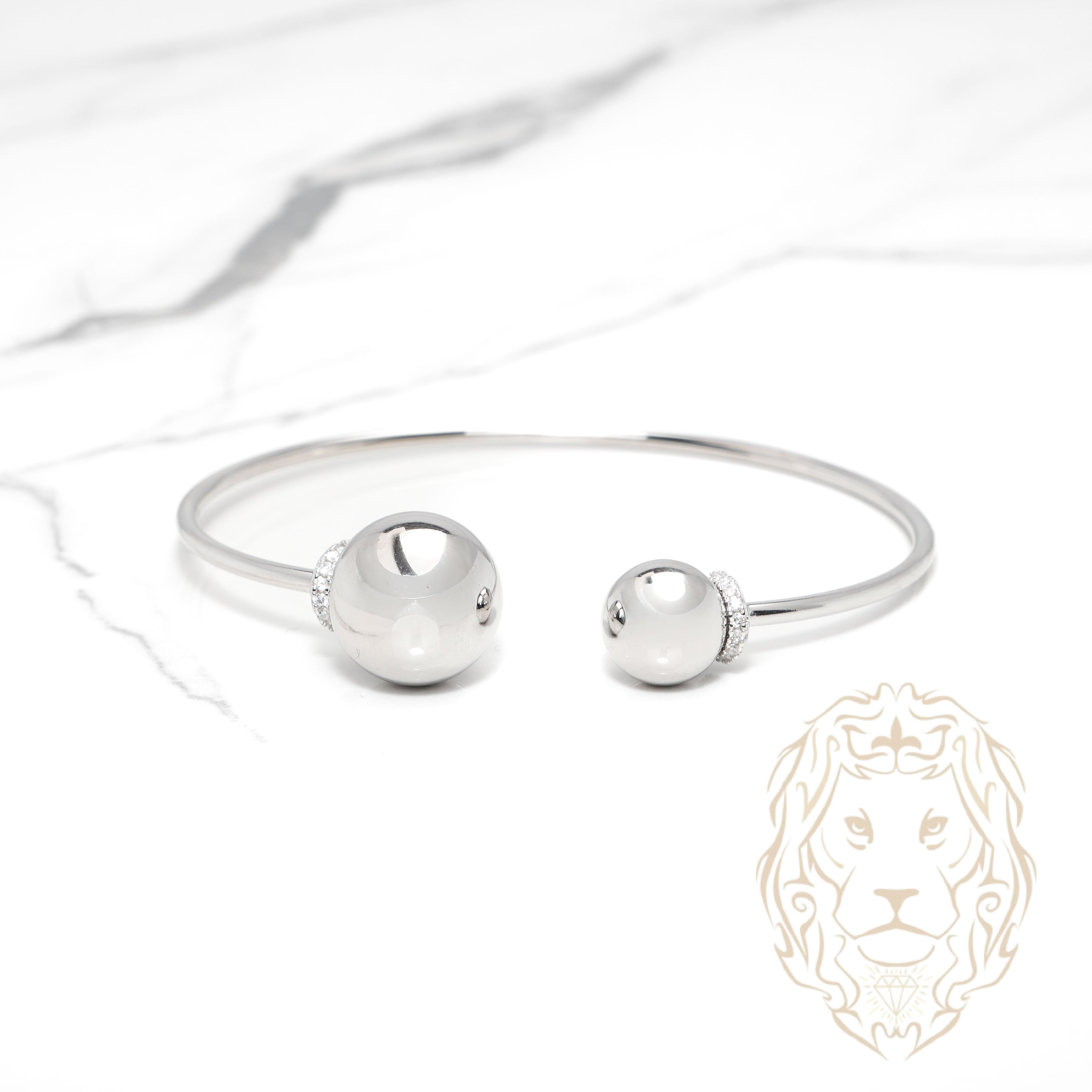 Bracelet jonc ouvert - Argent boule pavé de cz - BRS567