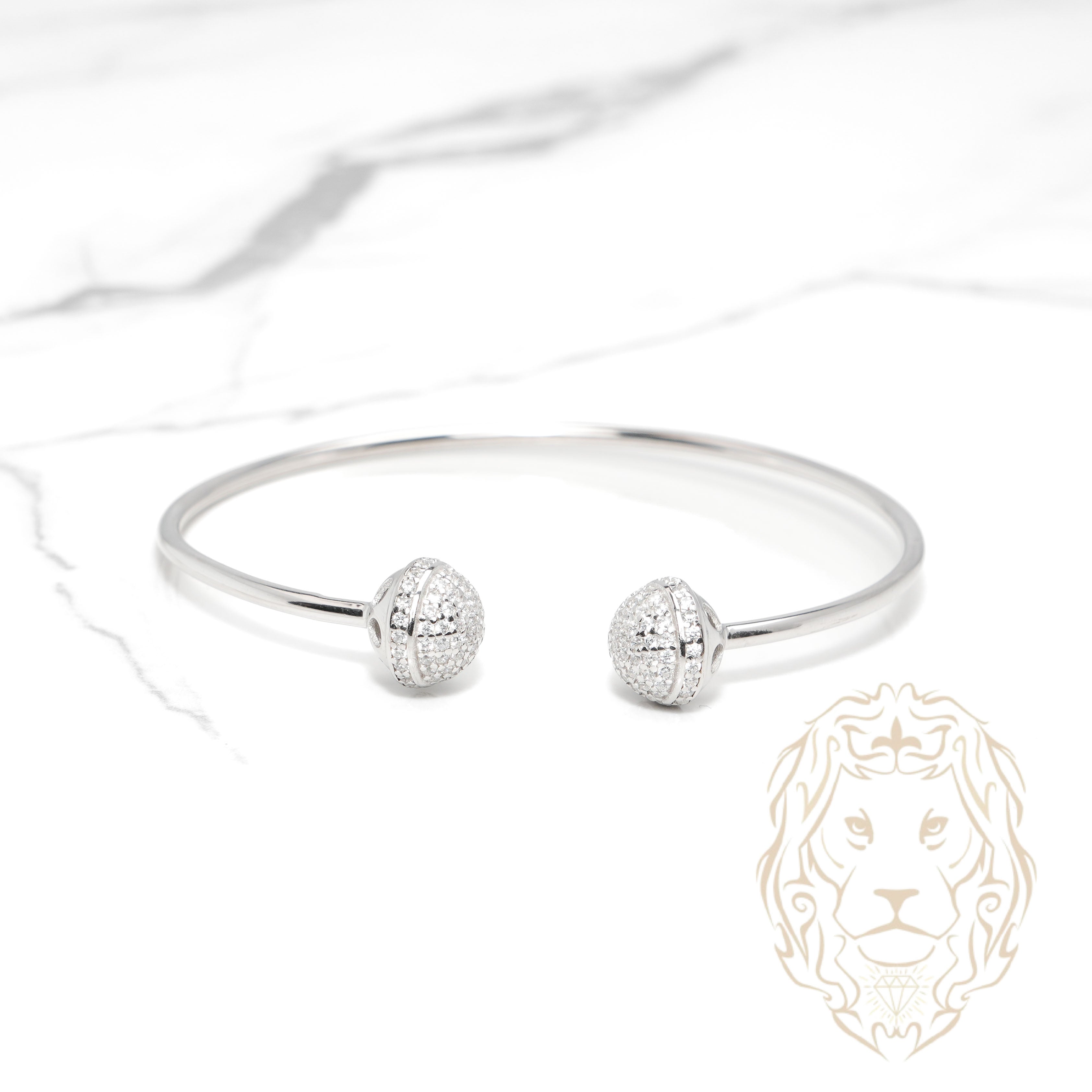 Bracelet jonc ouvert - Argent boule pavé de cz - BRS568