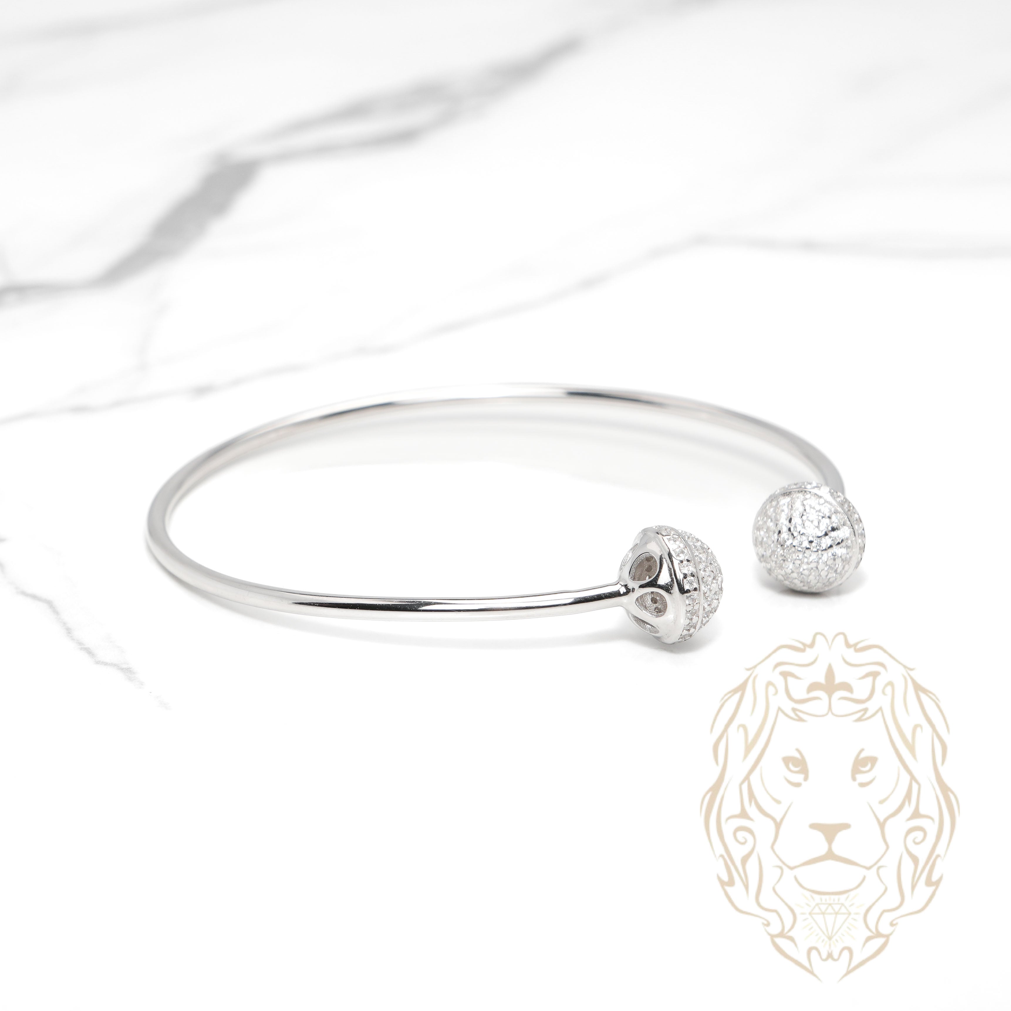 Bracelet jonc ouvert - Argent boule pavé de cz - BRS568