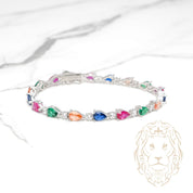 Bracelet - Argent tennis pierres cz coupe poire multicolores - BRS576