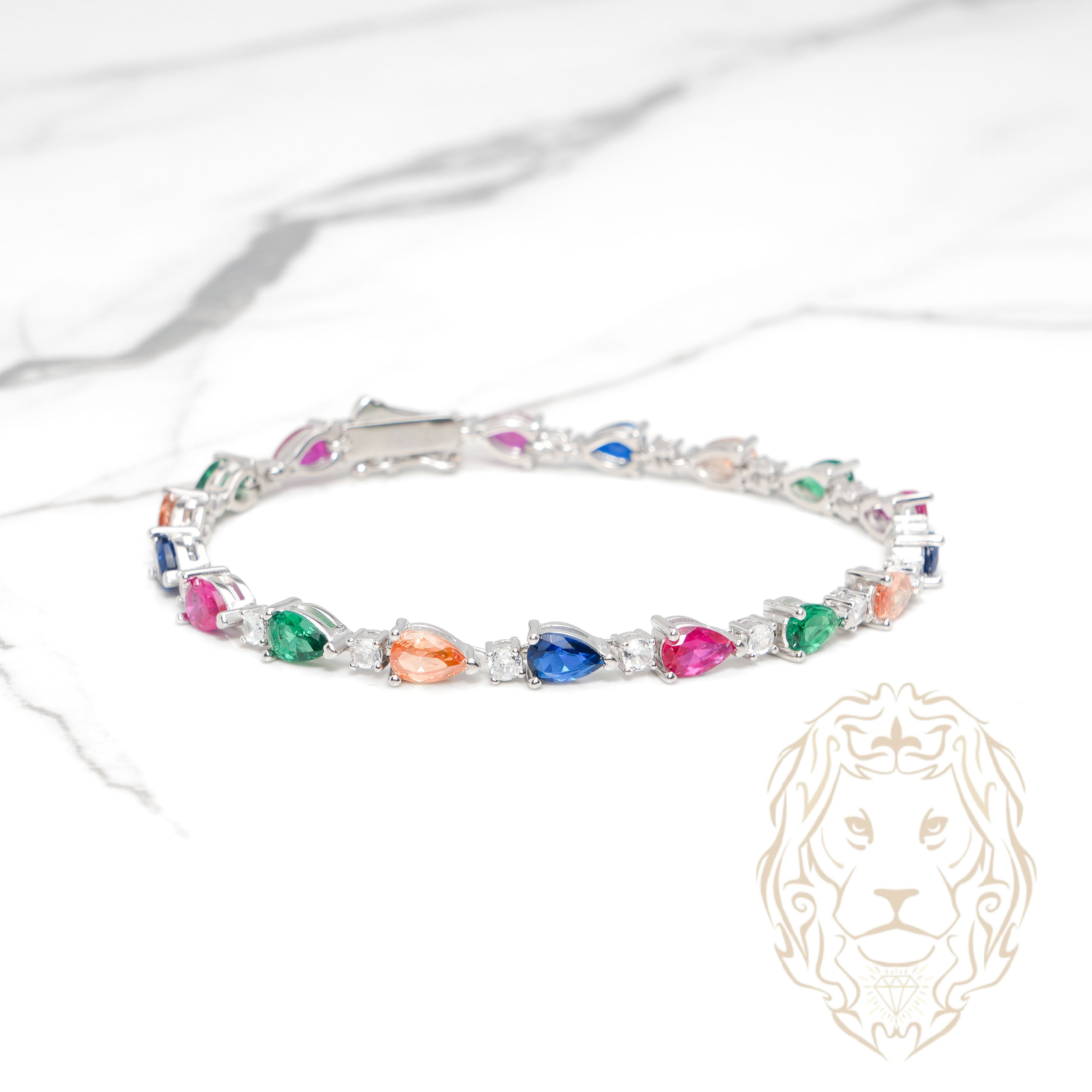 Bracelet - Argent tennis pierres cz coupe poire multicolores - BRS576