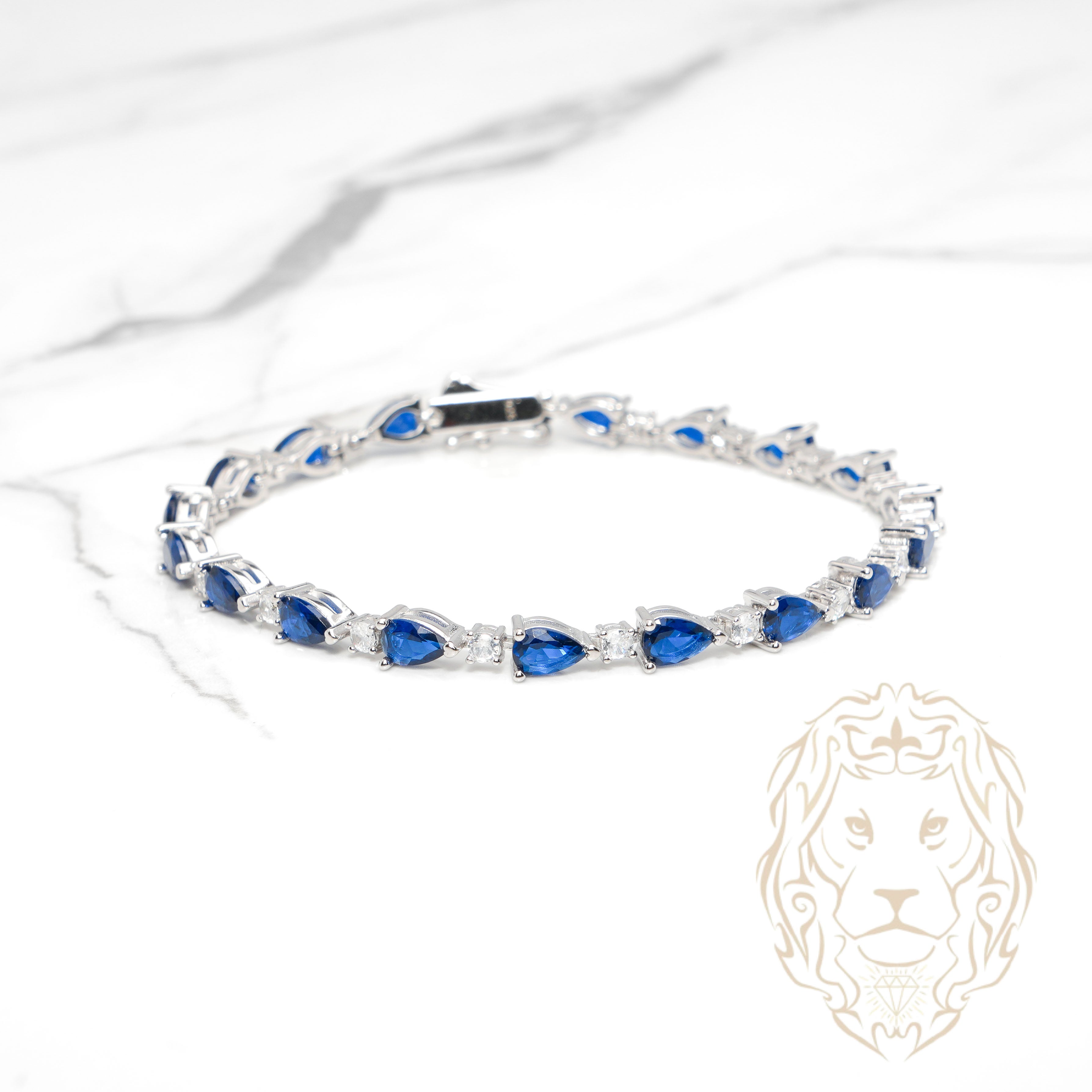 Bracelet - Argent tennis pierres cz coupe poire bleues - BRS577