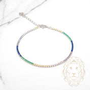 Bracelet - Argent tennis pierres cz rondes multicolores - BRS573