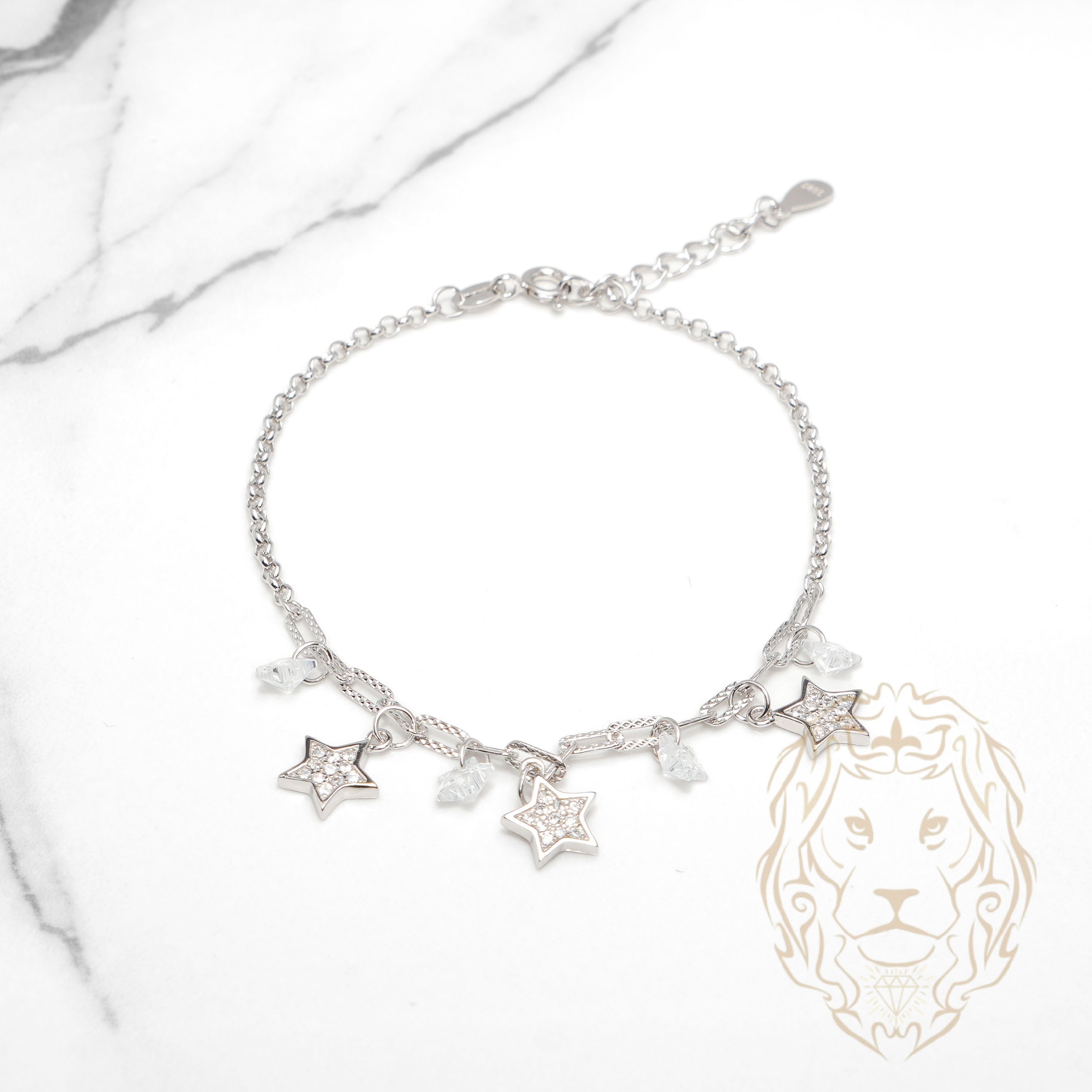 Bracelet - Argent étoiles pavées de cz & en pierre - BRS574