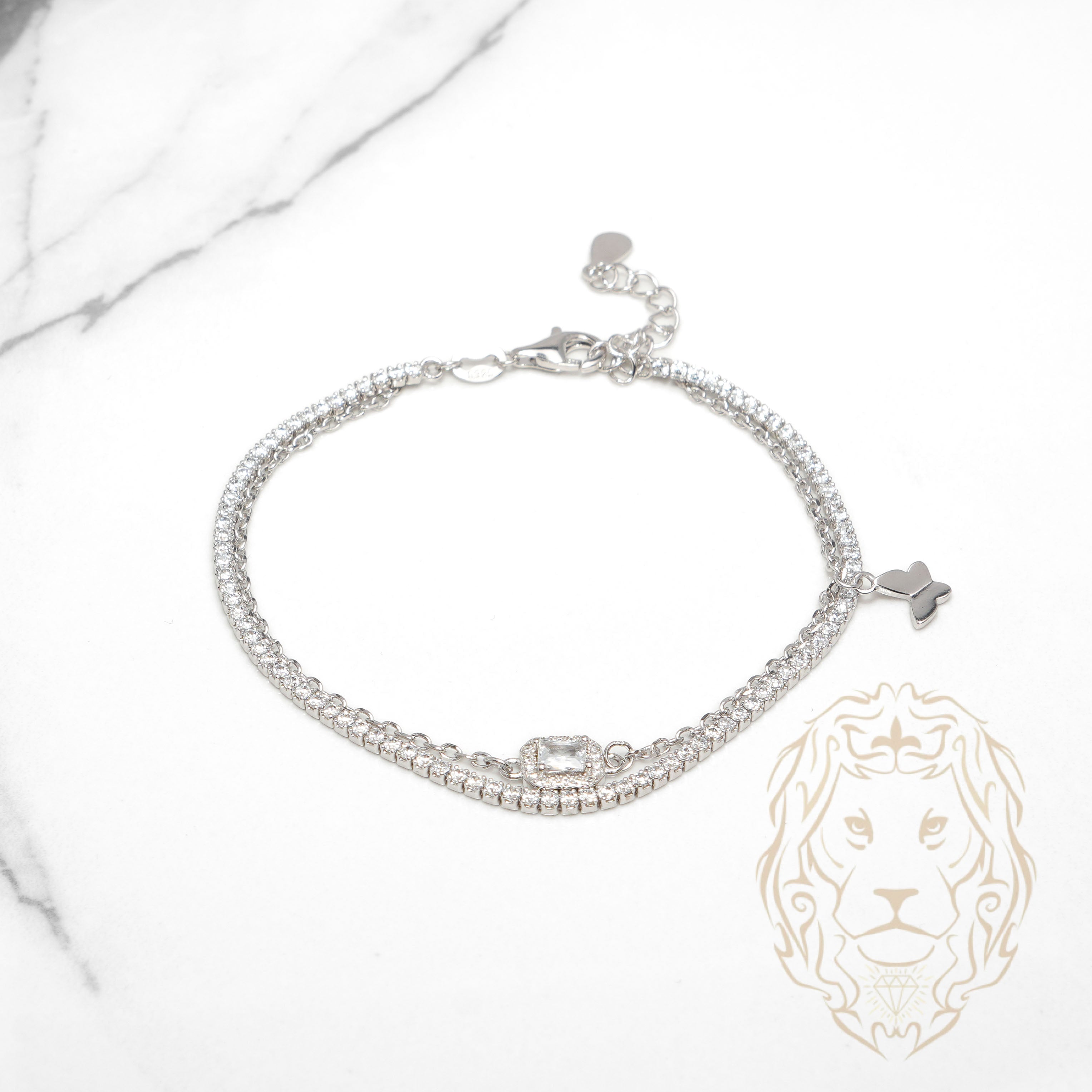 Bracelet - Argent stack tennis en pierres cz & papillon avec pierre en halo - BRS575