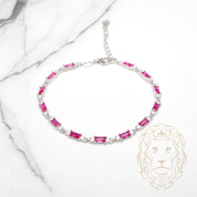 Bracelet - Argent pierres cz rouges coupe émeraude & ronde - BRS579