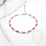 Bracelet - Argent pierres cz rouges coupe émeraude & ronde - BRS579