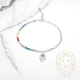 Bracelet - Argent moitié tennis multicolore moitié paperclip avec main de Fatima pavé de cz - BRS580