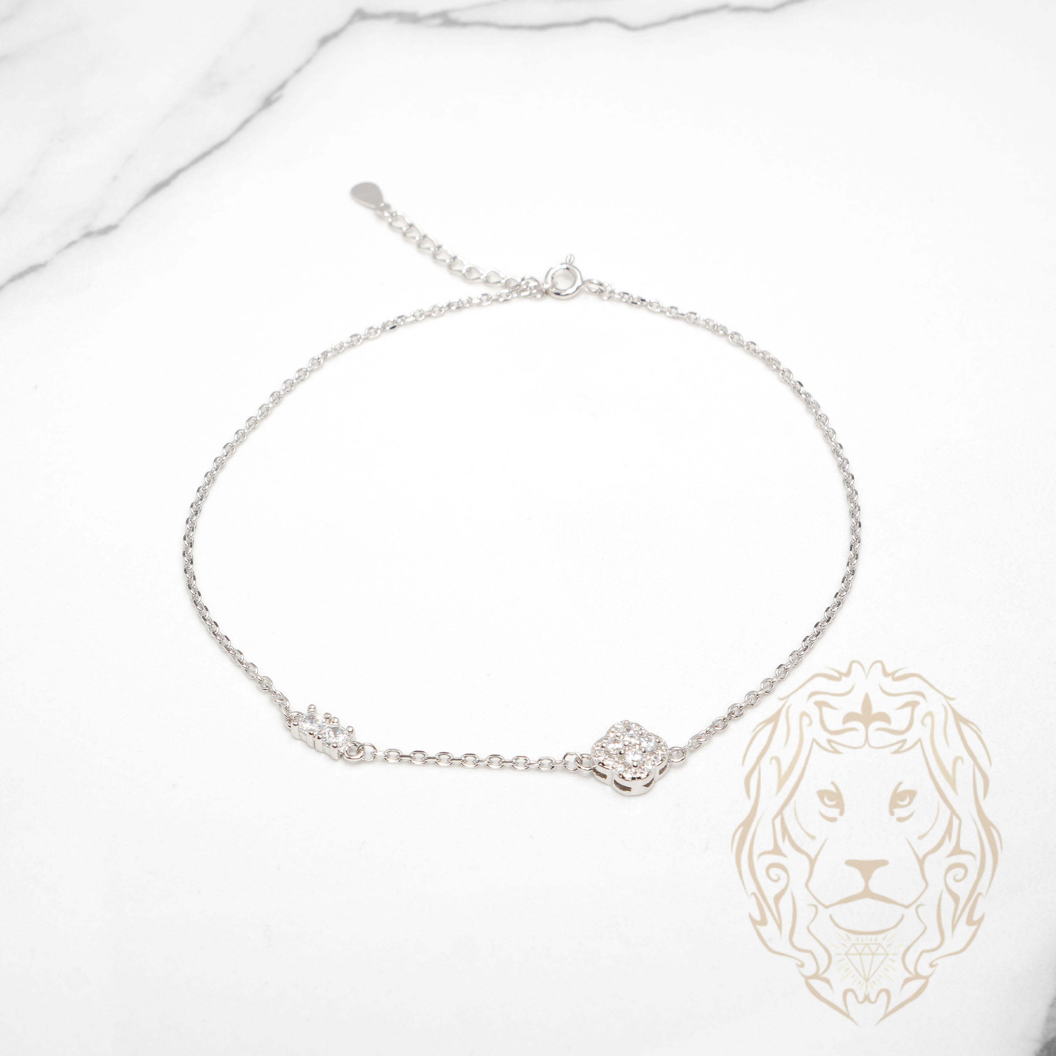 Bracelet de cheville - Argent trèfle en pierres cz - ANS011