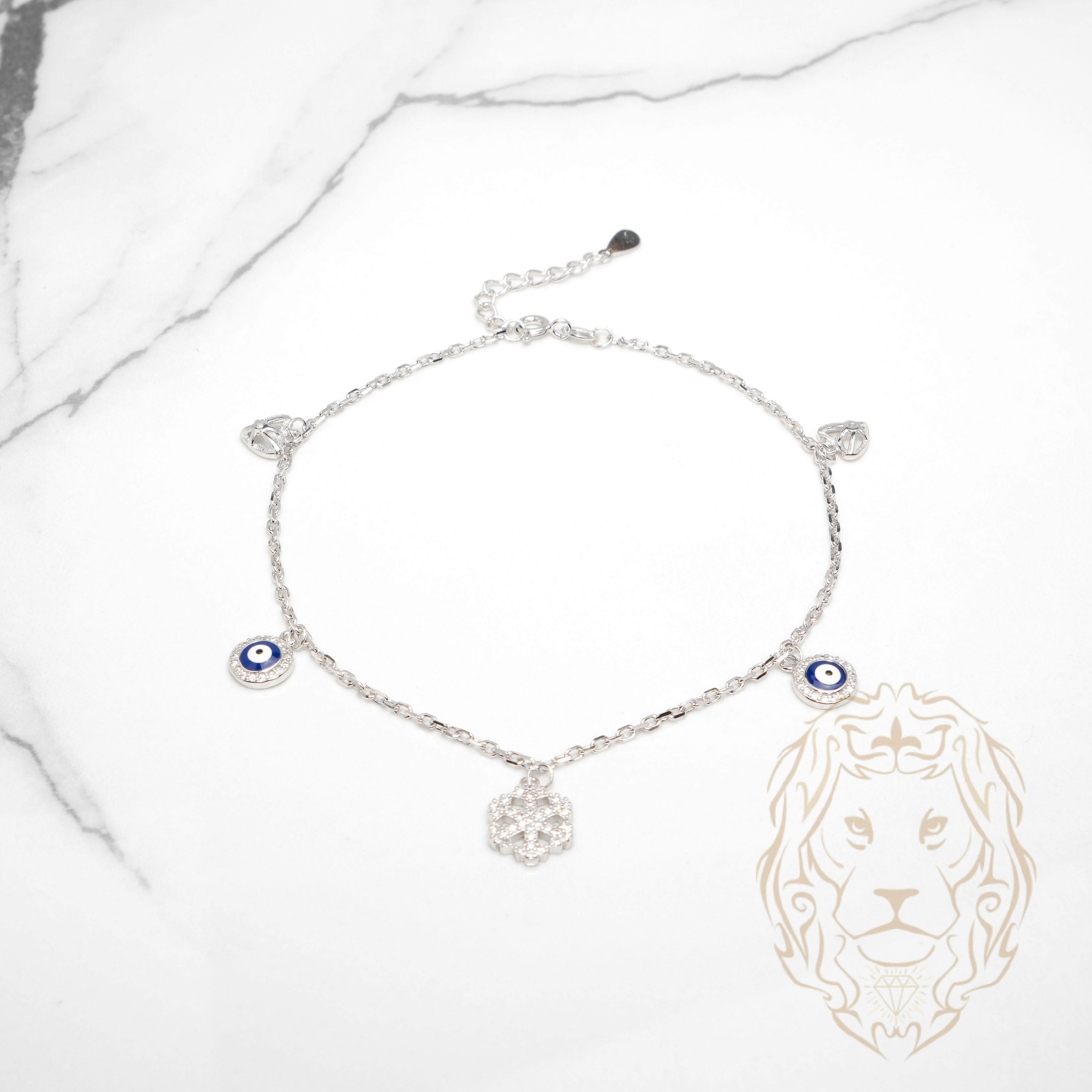 Bracelet de cheville - Argent flocon & mauvais oeil pavé de cz - ANS012