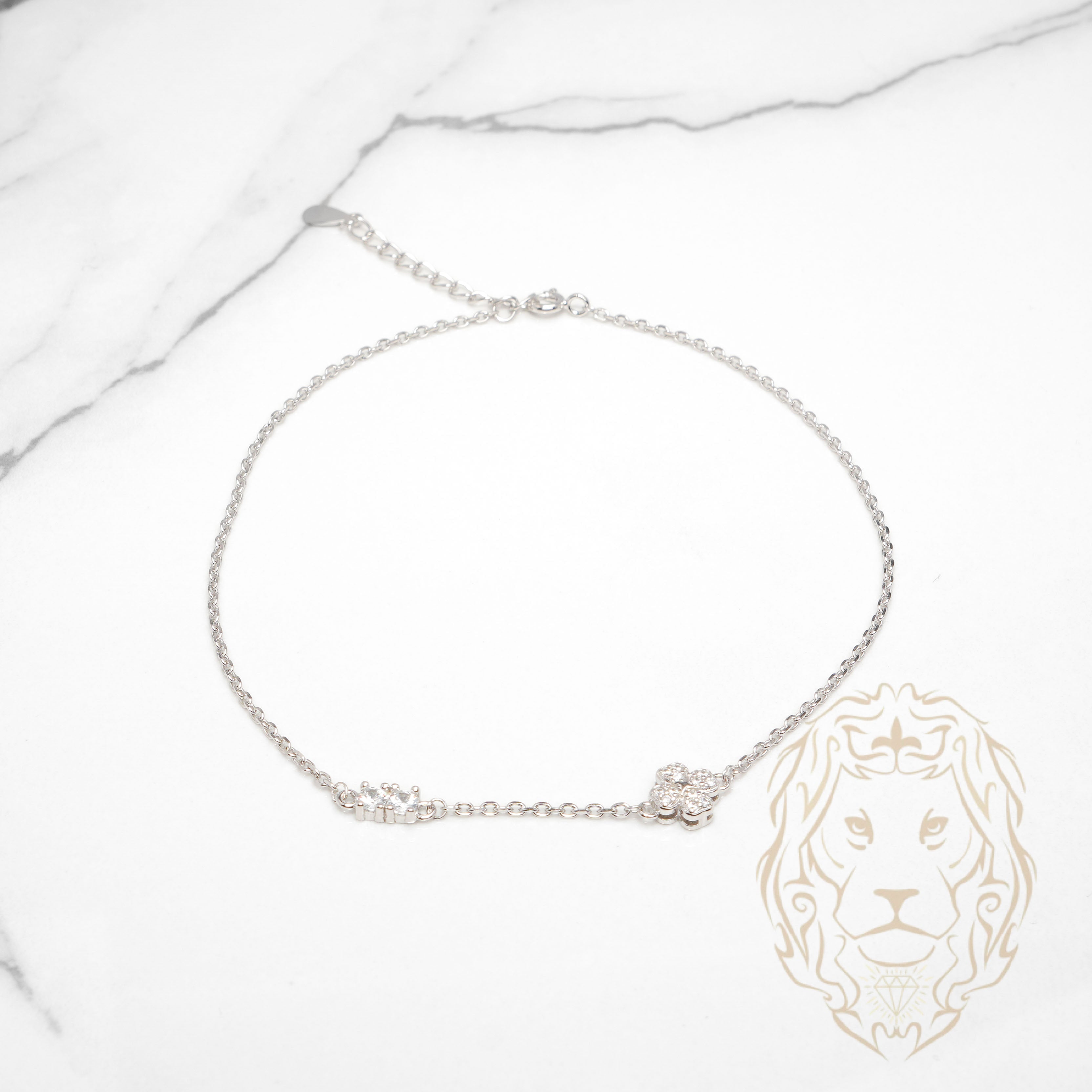 Bracelet de cheville - Argent trèfle pavé de cz - ANS014