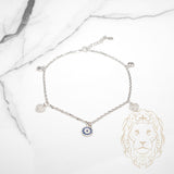 Bracelet de cheville - Argent coeurs & mauvais oeil pavé de cz - ANS015