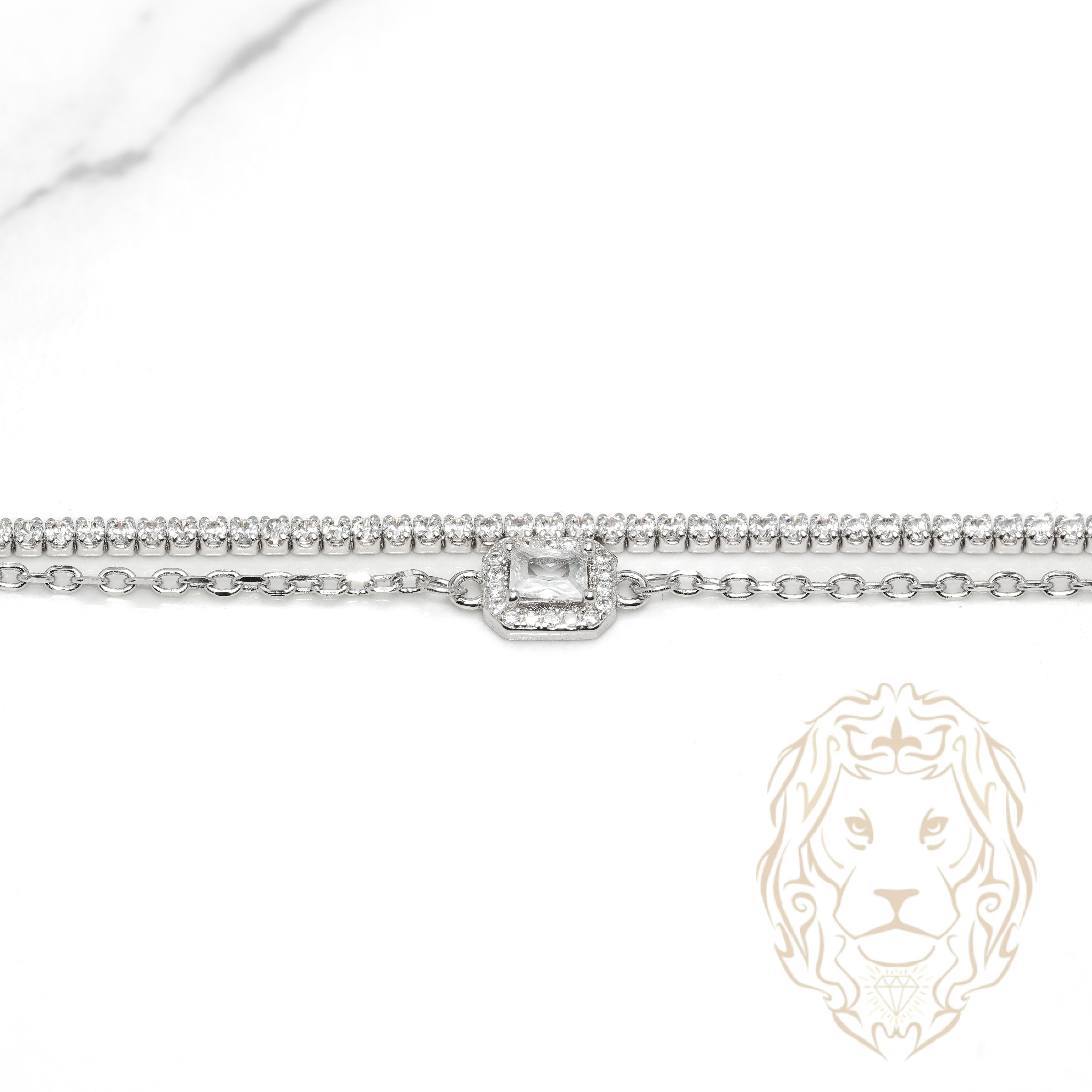 Bracelet - Argent stack tennis en pierres cz & papillon avec pierre en halo - BRS575