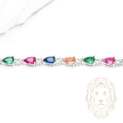 Bracelet - Argent tennis pierres cz coupe poire multicolores - BRS576