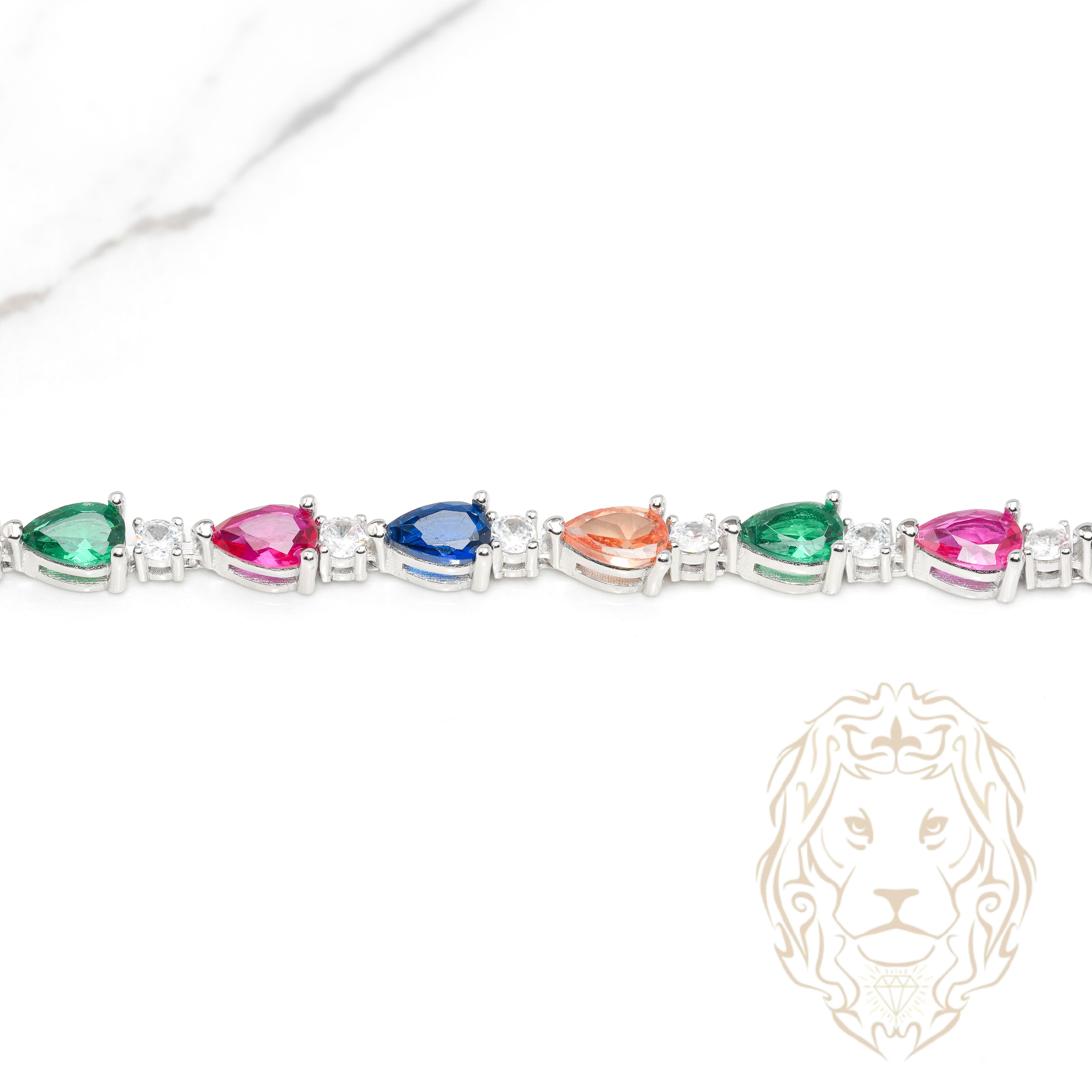 Bracelet - Argent tennis pierres cz coupe poire multicolores - BRS576