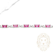 Bracelet - Argent pierres cz rouges coupe émeraude & ronde - BRS579