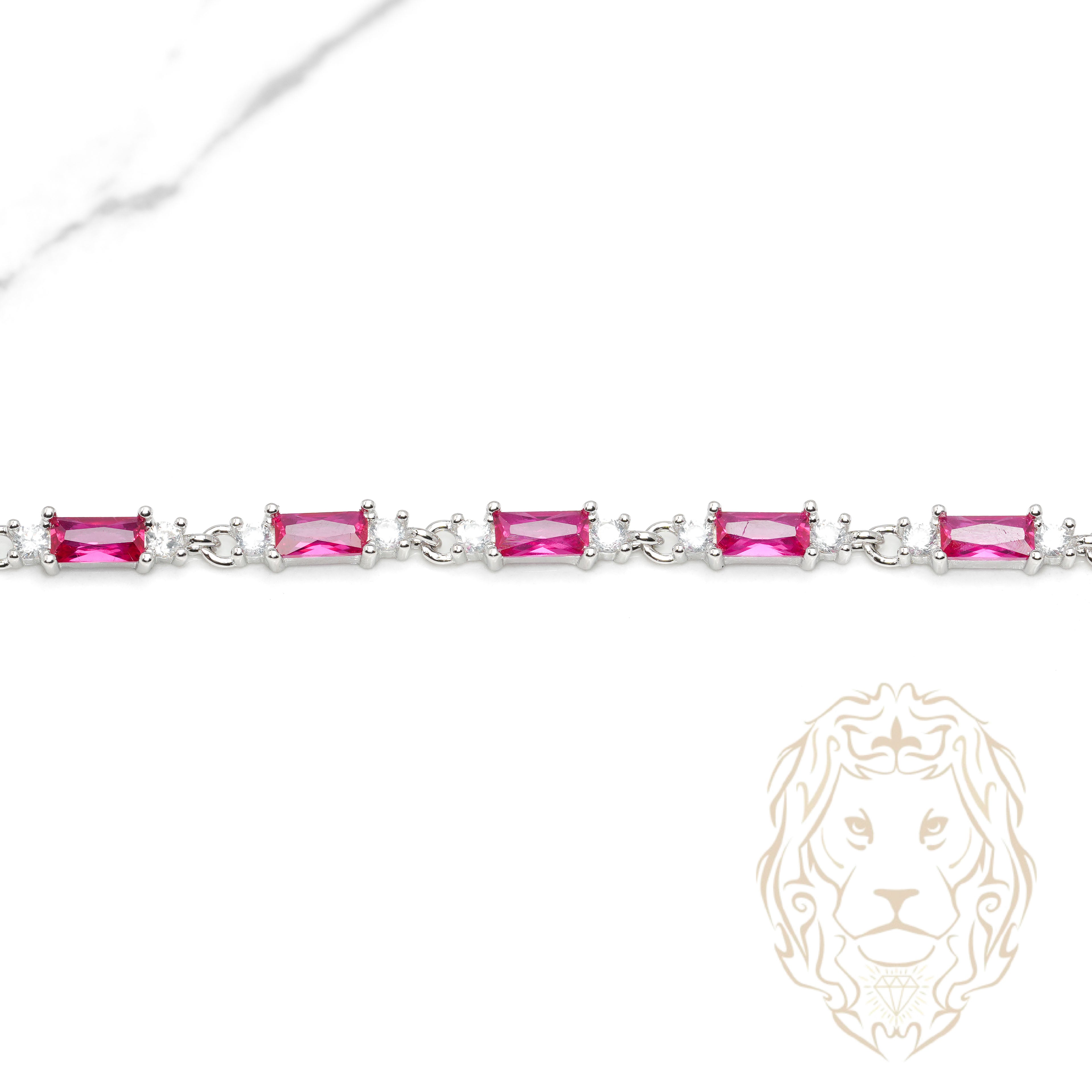 Bracelet - Argent pierres cz rouges coupe émeraude & ronde - BRS579