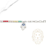 Bracelet - Argent moitié tennis multicolore moitié paperclip avec main de Fatima pavé de cz - BRS580