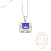 Collier - Argent pendentif halo pierre cz mauve coupe cousin - CHS653