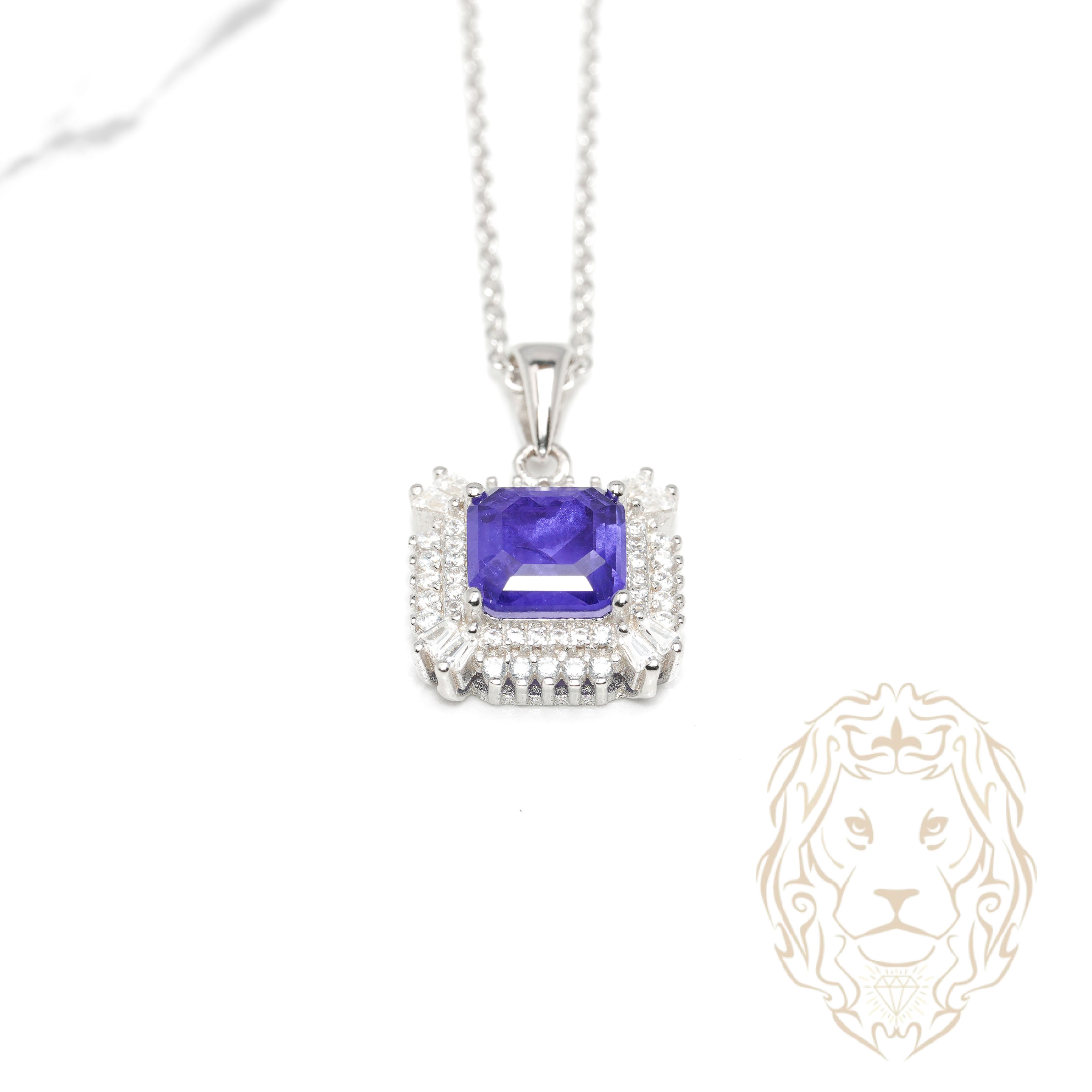 Collier - Argent pendentif halo pierre cz mauve coupe cousin - CHS653