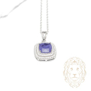 Collier - Argent pendentif double halo pierre cz mauve coupe cousin - CHS655