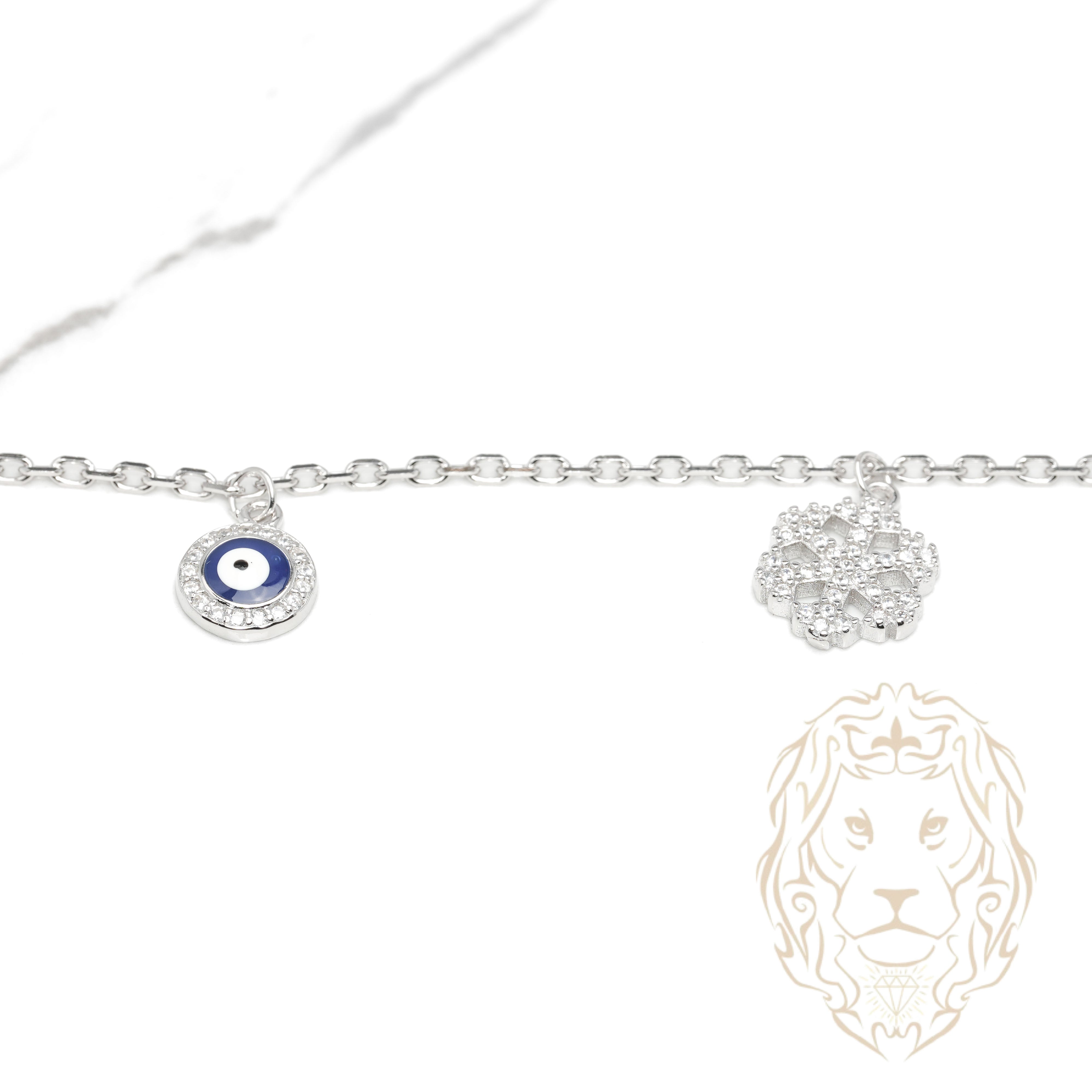 Bracelet de cheville - Argent flocon & mauvais oeil pavé de cz - ANS012