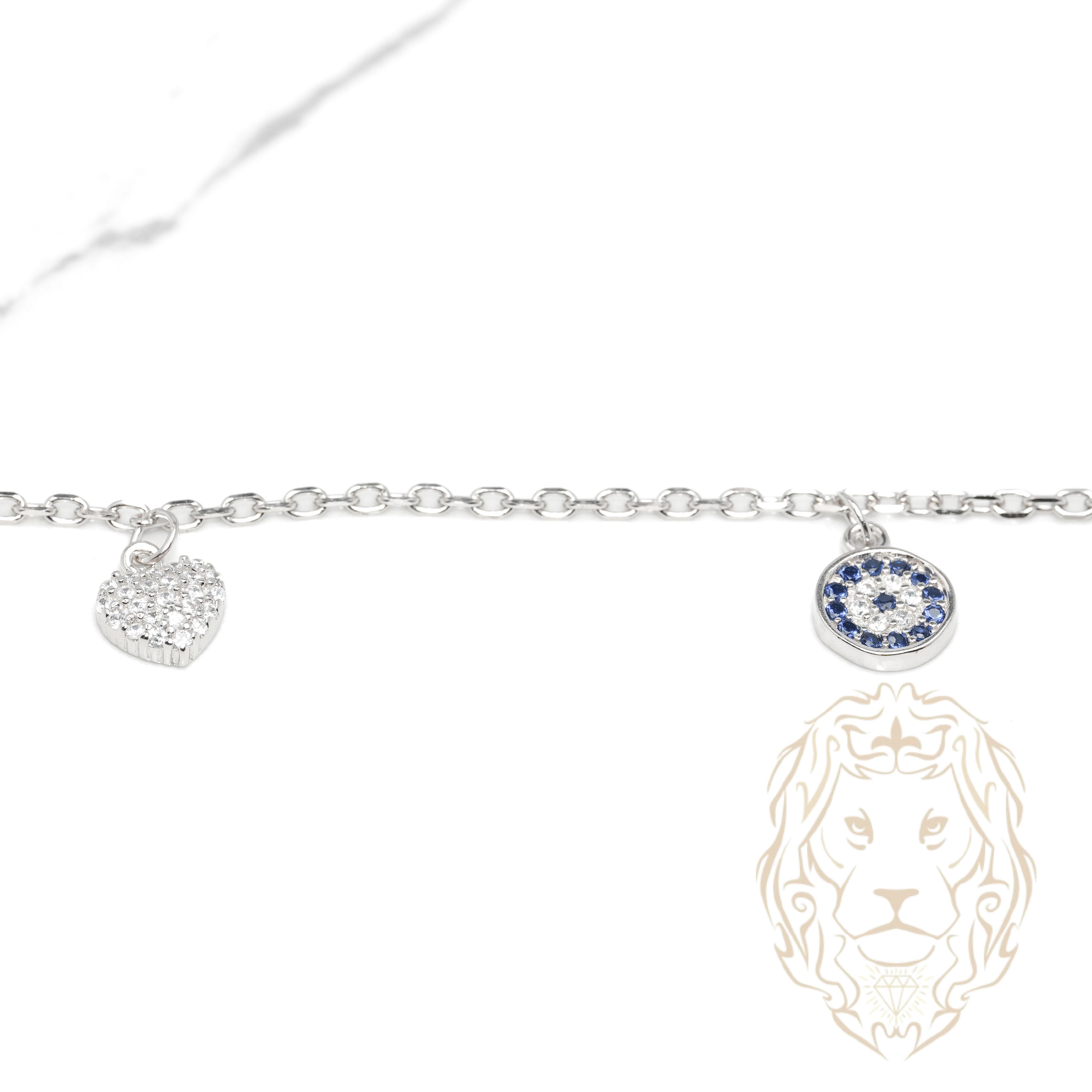 Bracelet de cheville - Argent coeurs & mauvais oeil pavé de cz - ANS015