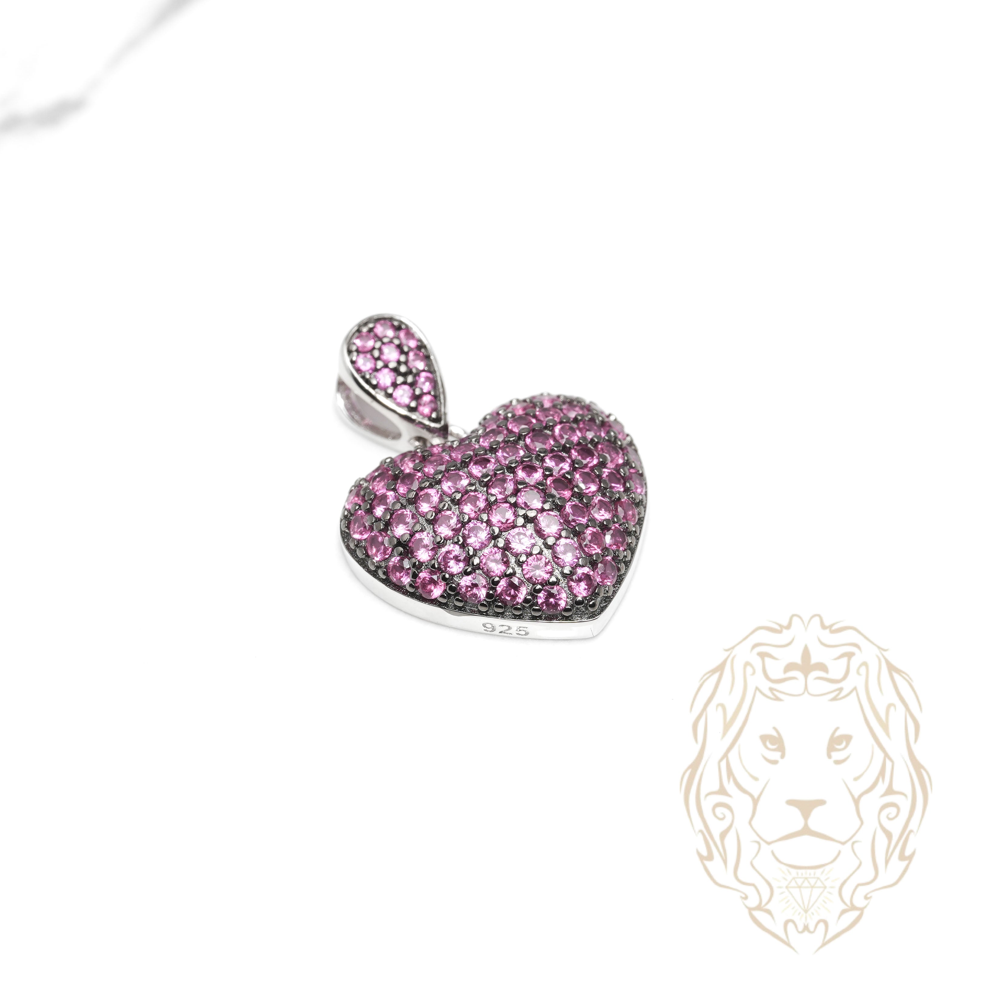 Pendentif - Argent coeur oxidé pavé de pierres cz rouges - PES289
