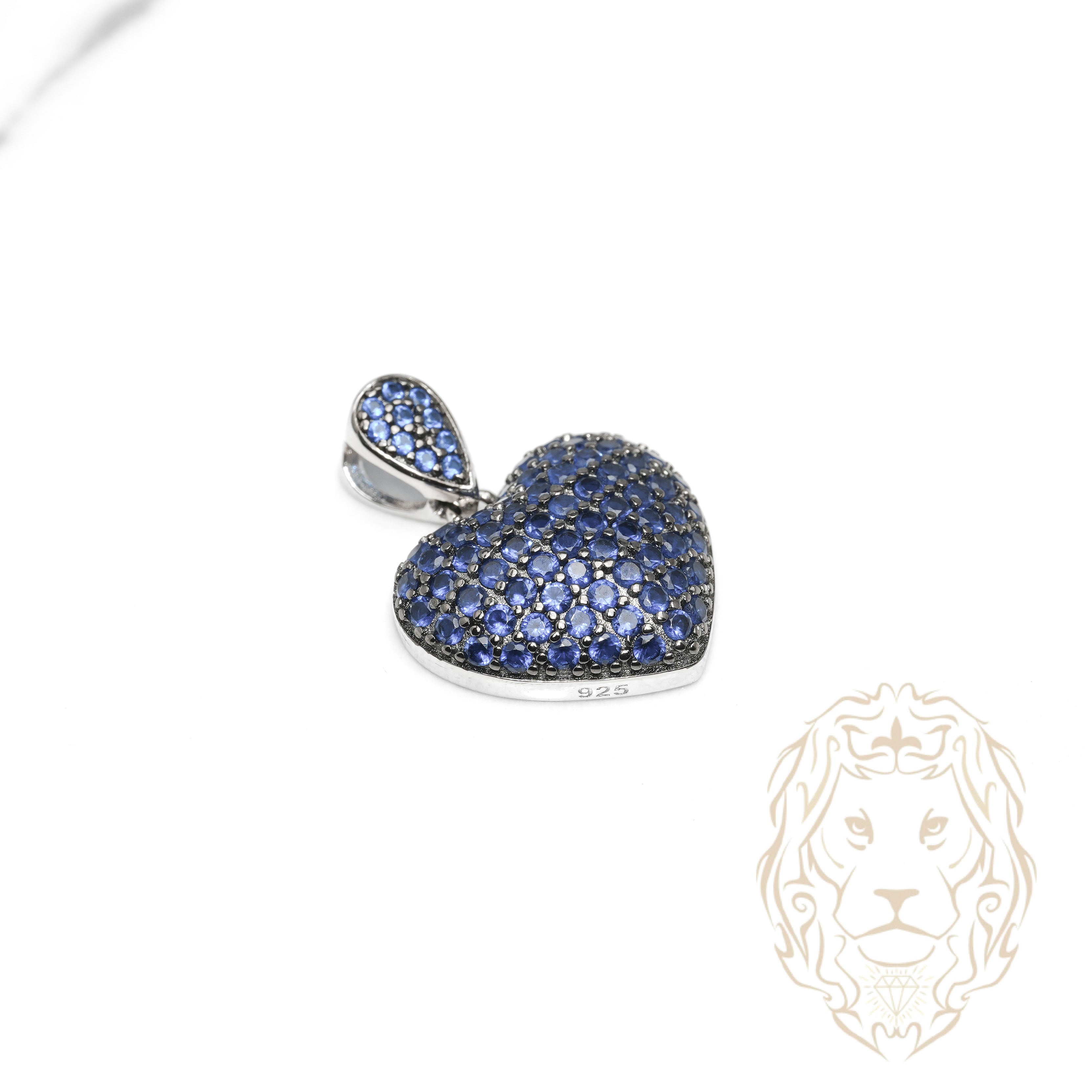 Pendentif - Argent coeur pavé de pierres cz bleues - PES288