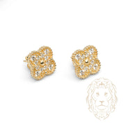 Studs - Or 10K jaune trèfle en pierres cz - BOG1248