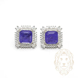 Studs - Argent halo pierre cz mauve coupe cousin - BOS378