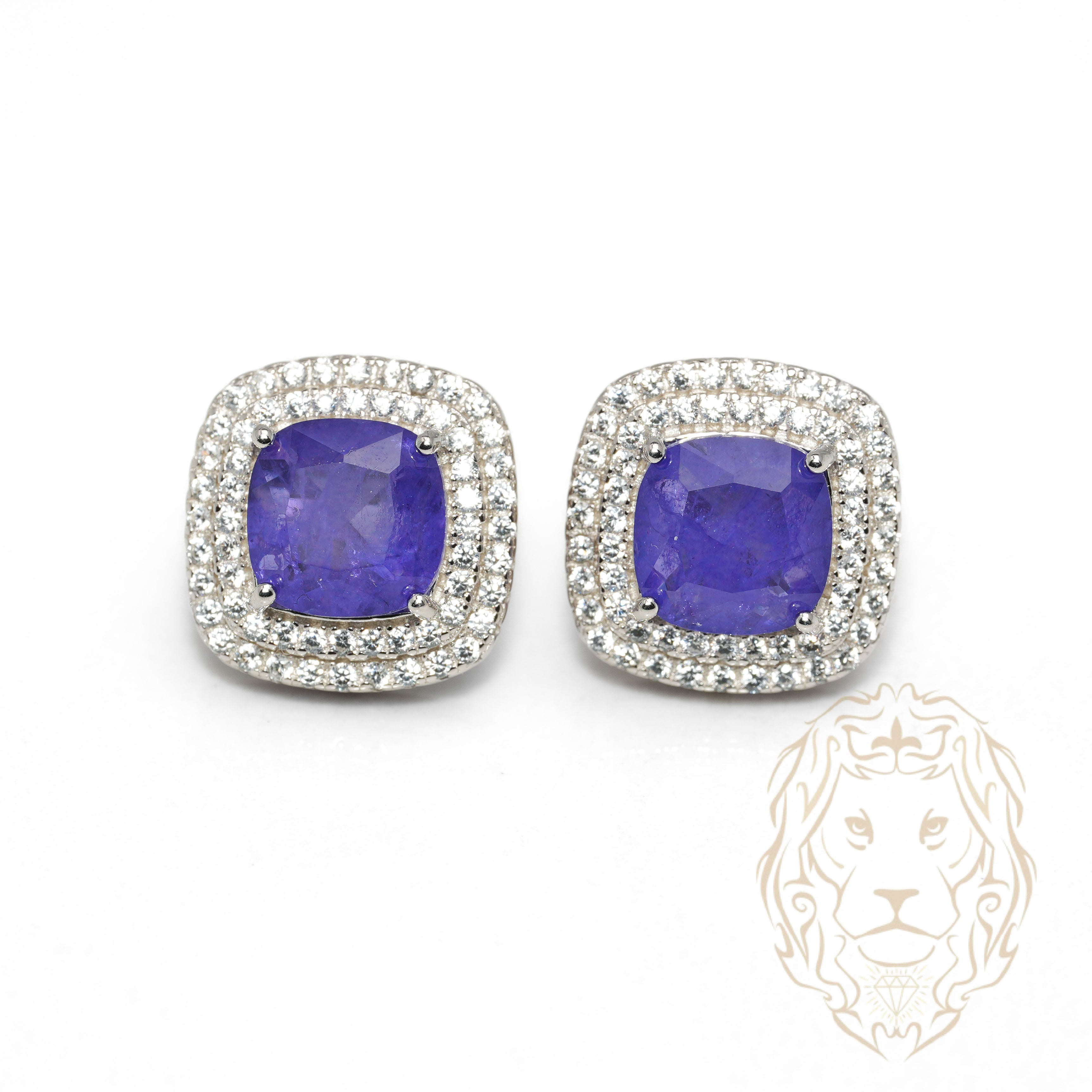 Studs - Argent double halo pierre cz mauve coupe cousin - BOS380