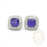 Studs - Argent double halo pierre cz mauve coupe cousin - BOS380