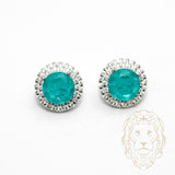 Studs - Argent double halo pierre cz verte coupe ronde - BOS382