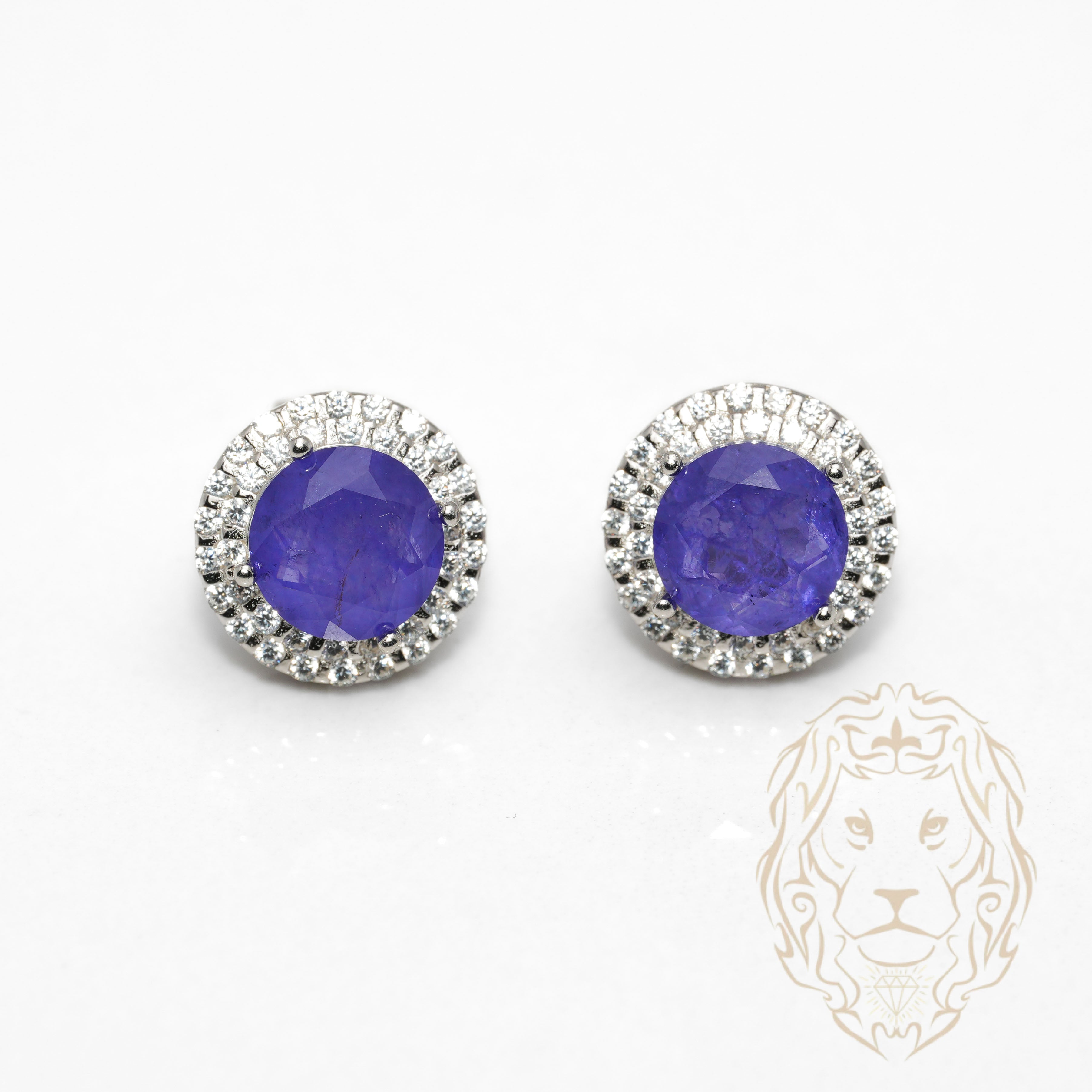 Studs - Argent double halo pierre cz mauve coupe ronde - BOS381