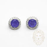 Studs - Argent double halo pierre cz mauve coupe ronde - BOS381