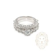 Bague de fiançailles - Argent ensembles (2) pierres cz ronde serties en fleur & alliance semi-éternité cz - RIS1368