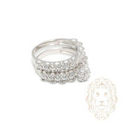 Bague de fiançailles - Argent ensembles (2) pierres cz ronde serties en fleur & alliance semi-éternité cz - RIS1368