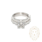 Bague de fiançailles - Argent ensembles (2) grappe de pierres cz ronde & baguette & alliance semi-éternité cz - RIS1369