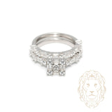 Bague de fiançailles - Argent ensembles (2) grappe de pierres cz ronde & baguette & alliance semi-éternité cz - RIS1369