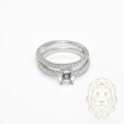 Bague de fiançailles - Argent ensembles (2) pierre cz coupe rond & alliance semi-éternité cz - RIS1370