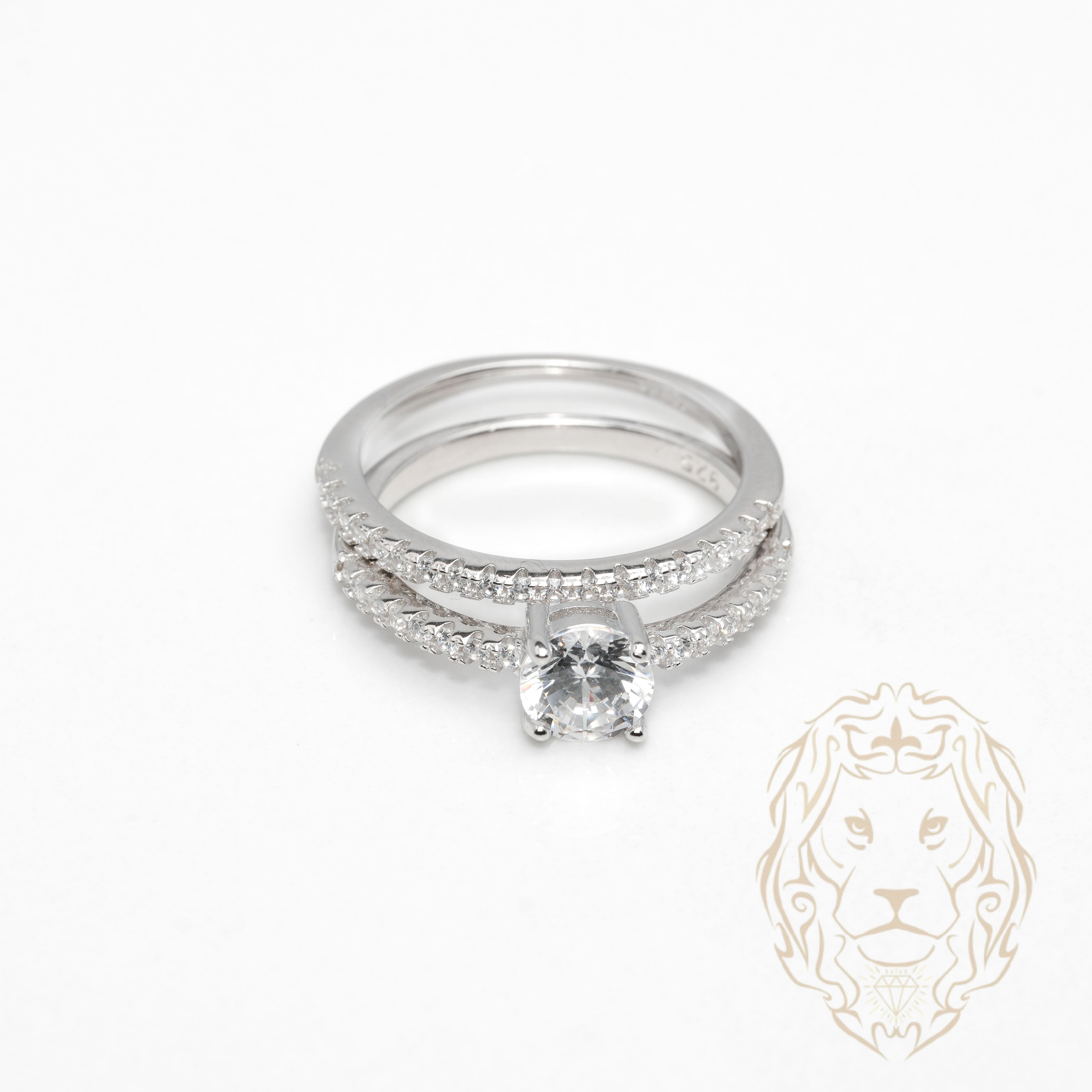 Bague de fiançailles - Argent ensembles (2) pierre cz coupe rond & alliance semi-éternité cz - RIS1370
