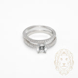 Bague de fiançailles - Argent ensembles (2) pierre cz coupe rond & alliance semi-éternité cz - RIS1370