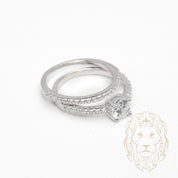 Bague de fiançailles - Argent ensembles (2) pierre cz coupe rond & alliance semi-éternité cz - RIS1370