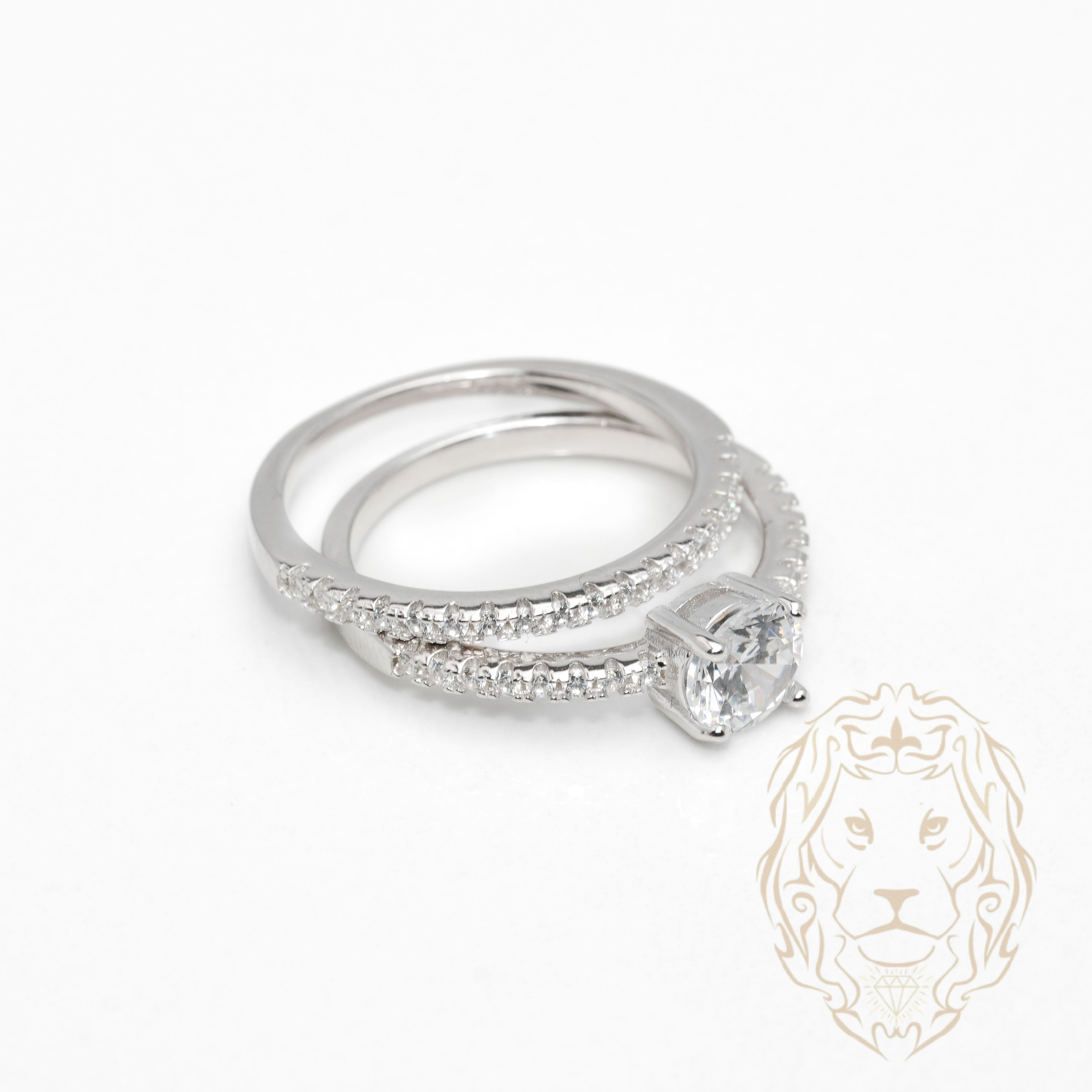 Bague de fiançailles - Argent ensembles (2) pierre cz coupe rond & alliance semi-éternité cz - RIS1370