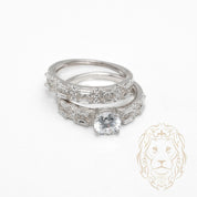 Bague de fiançailles - Argent ensembles (2) pierre cz coupe rond & alliance sertie de baguette cz - RIS1371