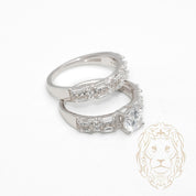 Bague de fiançailles - Argent ensembles (2) pierre cz coupe rond & alliance sertie de baguette cz - RIS1371
