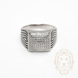 Bague - Argent chevalière carré pavé & motif oxydé - RIS1372