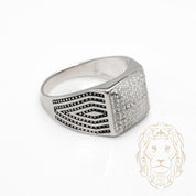 Bague - Argent chevalière carré pavé & motif oxydé - RIS1372